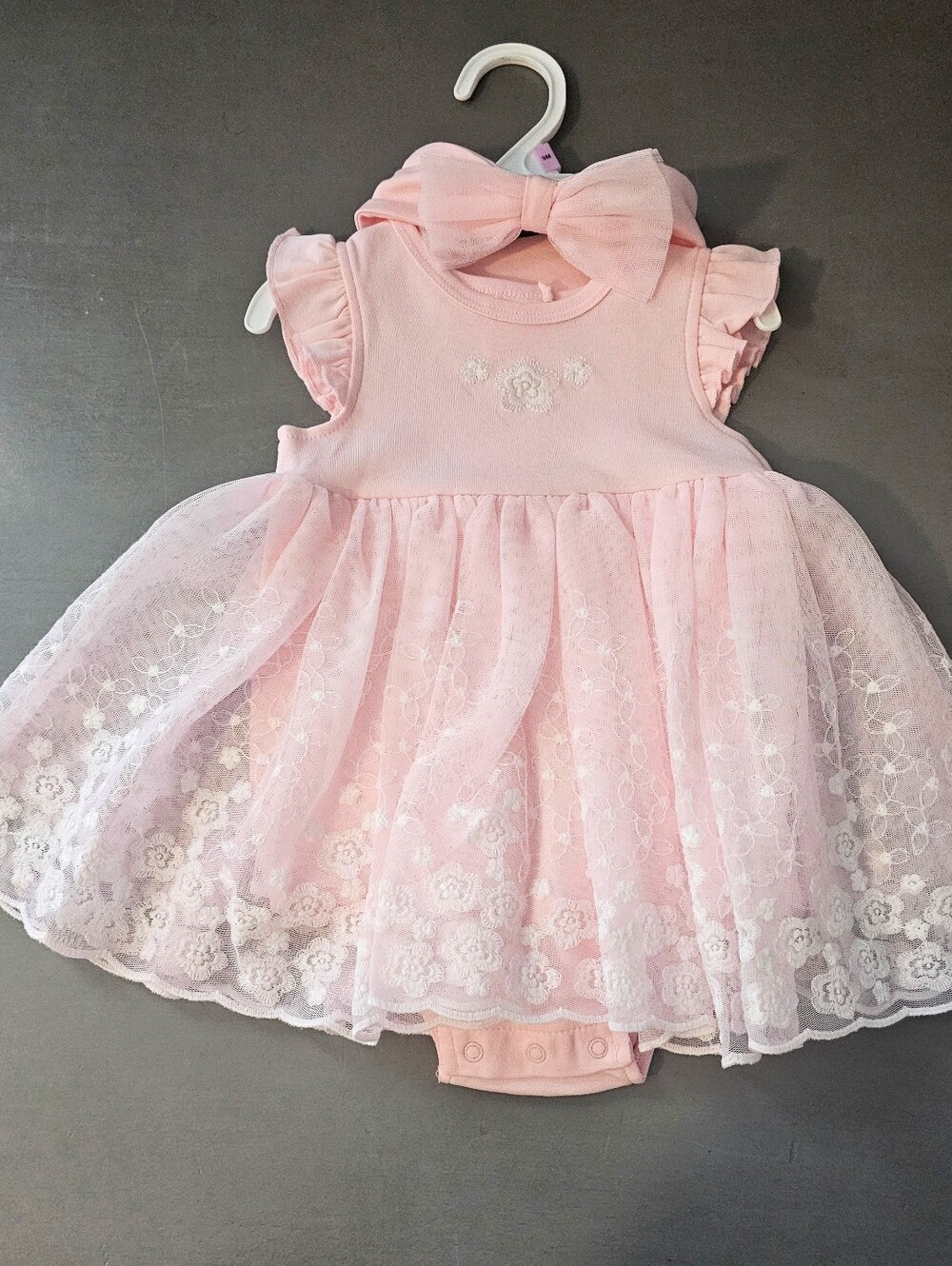Little Me Baby Girl Pink Lace Dress Romper & Headband 9M NWOT